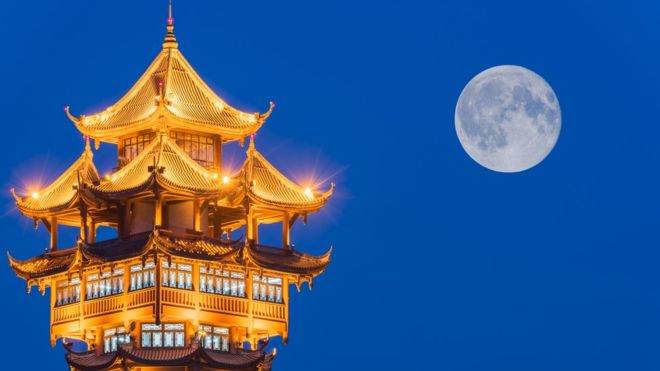 The Moon, as seen above the city of Chengdu. 