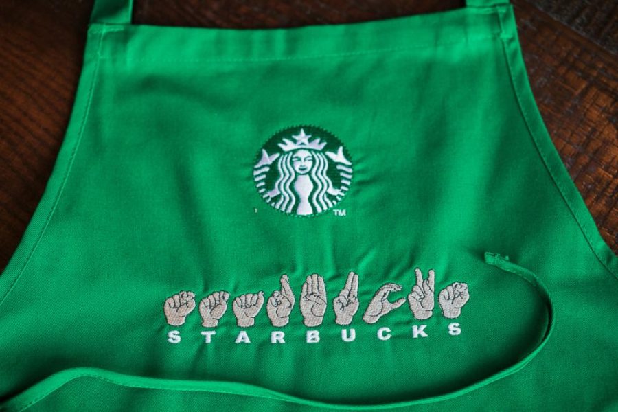 An apron is shown on Monday, October 22, 2018 at Starbucks first U.S. Signing Store in Washington D.C.