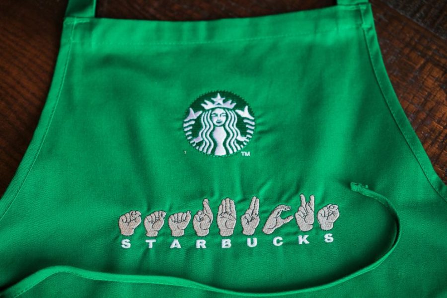 An+apron+is+shown+on+Monday%2C+October+22%2C+2018+at+Starbucks+first+U.S.+Signing+Store+in+Washington+D.C.