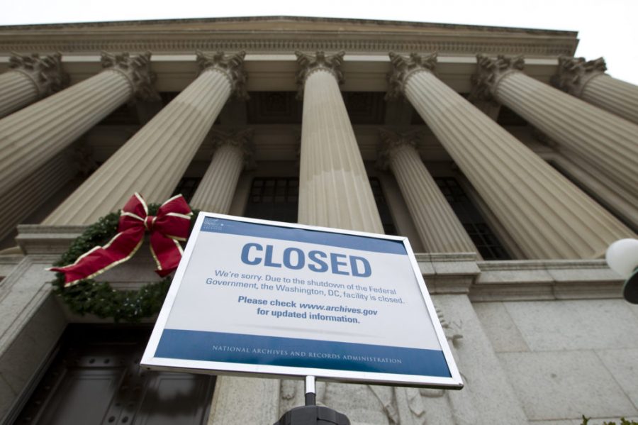 A closed sign in front of the National Archives in Washington, D.C. as the government shutdown stretches into the new year and its third week. 