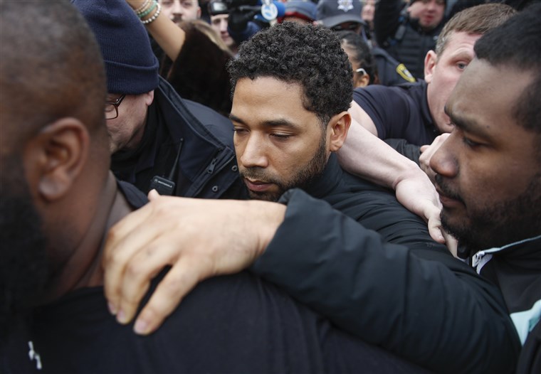 Empire" actor Jussie Smollett leaves Cook County jail following his release, in Chicago on Feb. 21, 2019.