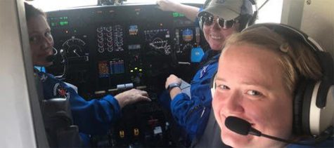 Capt. Kristie Twining, Cmdr. Rebecca Waddington, and Lt. Lindsey Norman made history when they flew into Hurricane Dorian. (NOAA/Twitter)