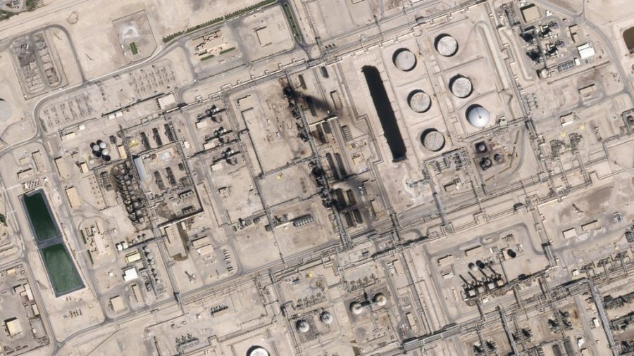 A satellite image of the oil refinery in Abquiaq, Saudi Arabia after the airstrike.