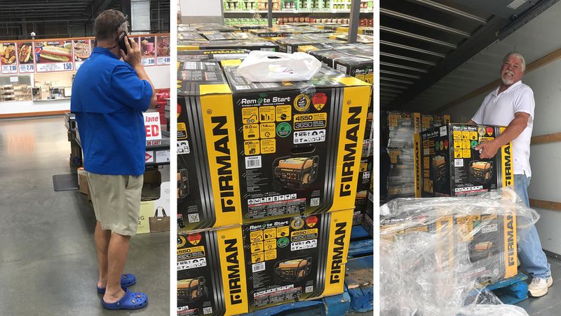 The anonymous man who bought the supplies (left) the generators  (middle) and Errol Thurston, the one coordinating the supply shipments (right).