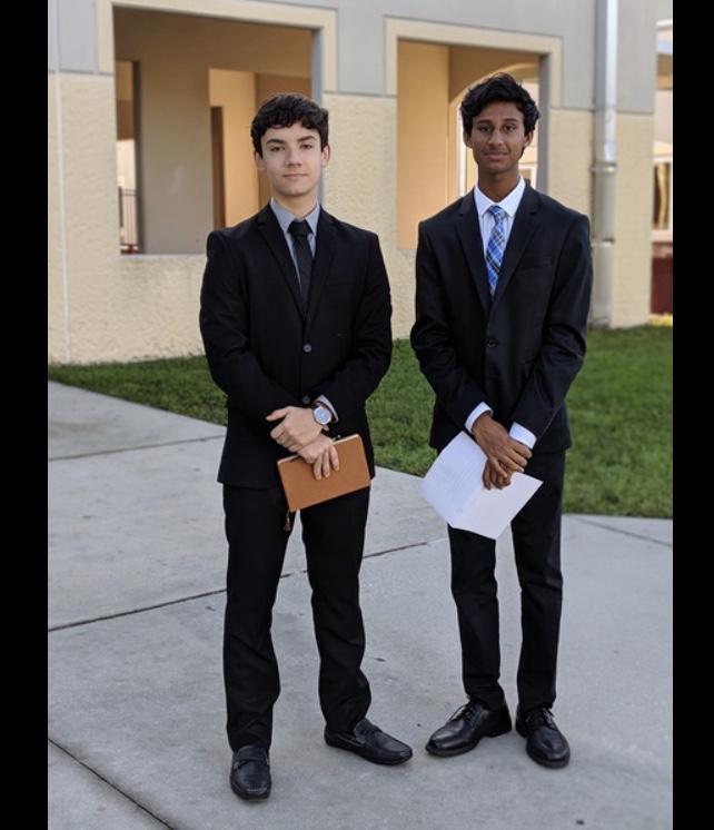 Two members of the OCSA Congressional Debate Team: Walter Arias (left) and Rajendra Indar (right). Rajendra will be competing in the State Congress Finals.