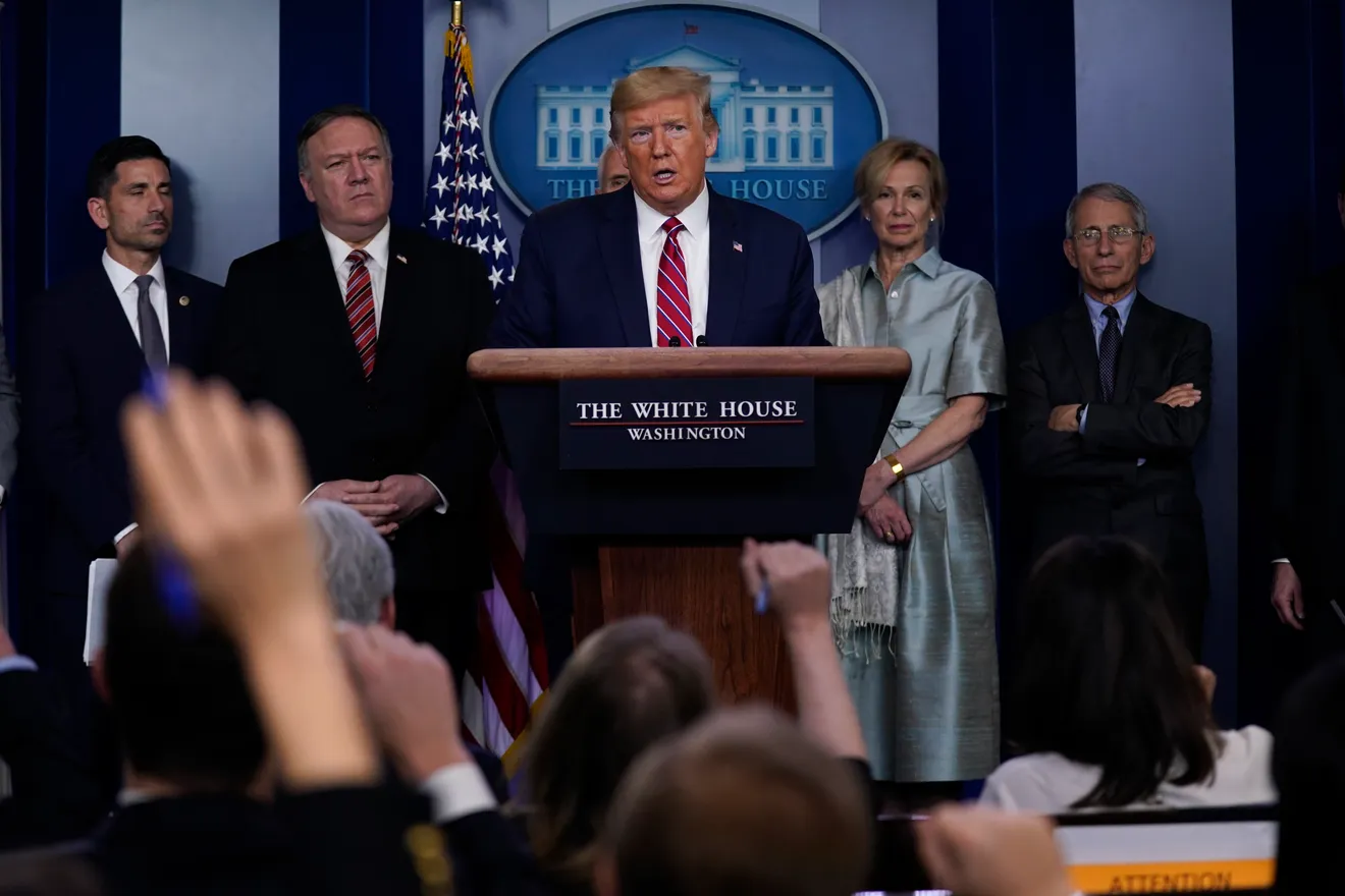 President Trump speaking at a briefing.