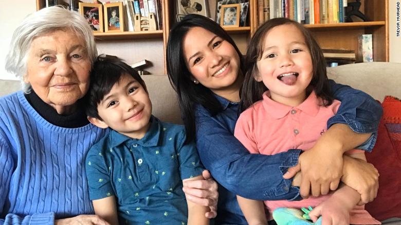 Alke Muirhead (left) visiting her daughter-in-law, Apple, and grandchildren Trevor and Tristan.