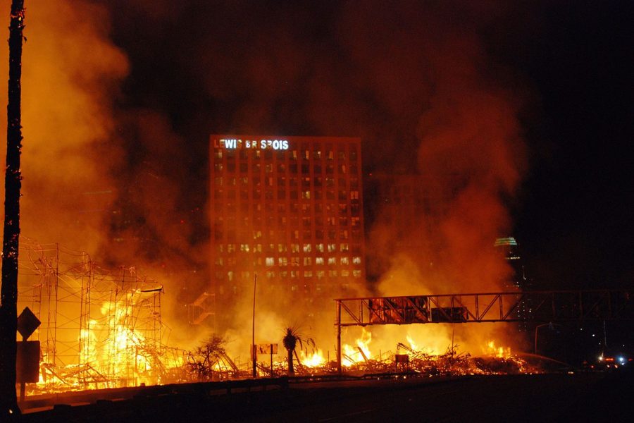 A blaze sparked at a construction site around 1:20 a.m. in Los Angeles, California.