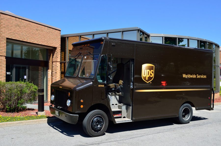 A UPS delivery truck. 