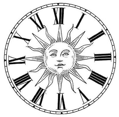 A clock with a sun in the middle. Imagery of daylight saving. 