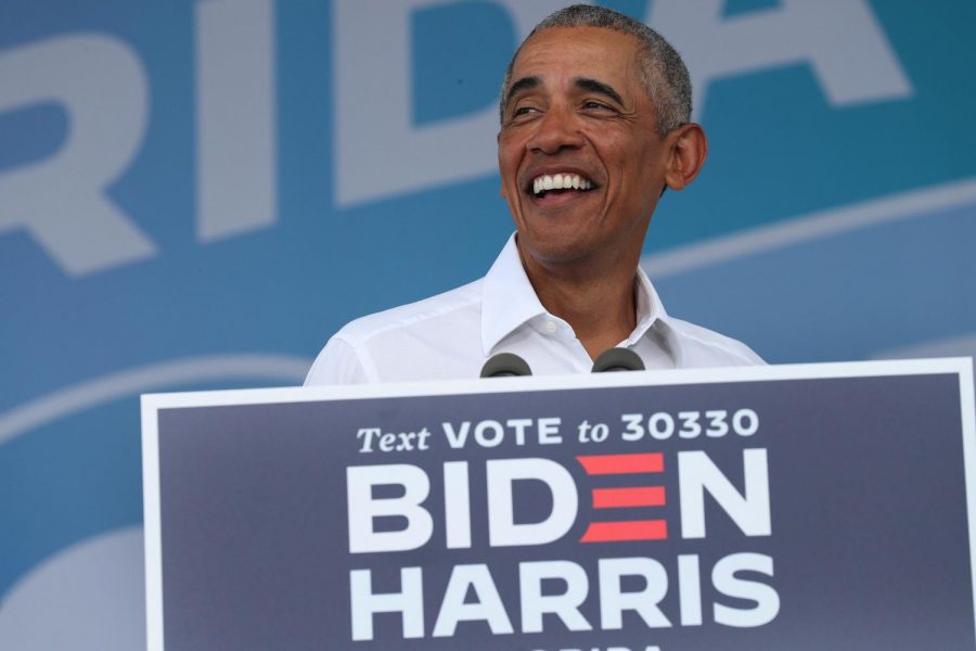 Former president Barack Obama speaking in Orlando,