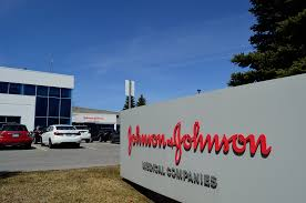 An image of the Johnson & Johnson building / logo.