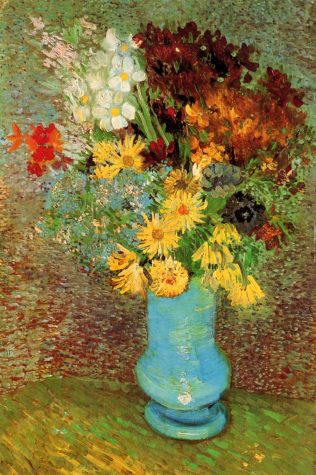 Flowers in a Blue Vase by Vincent Van Gogh, a correlation to the title Art Blooms Constantly.