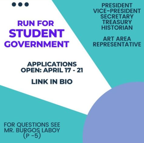 Elections for SGA are now open! You can apply between April 17th and April 21st.