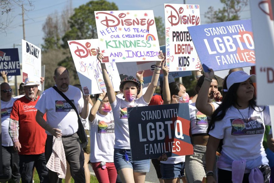 LGBTQIA+ advocates at the Walt Disney Company in protest of the Dont Say Gay bill.