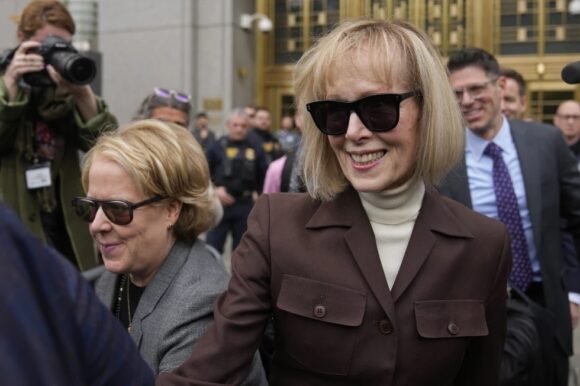 E. Jean Carroll walks out of the Manhattan federal court after jury found former President Donald Trump guilty of sexually abusing her in a New York City department store in the 1990s.