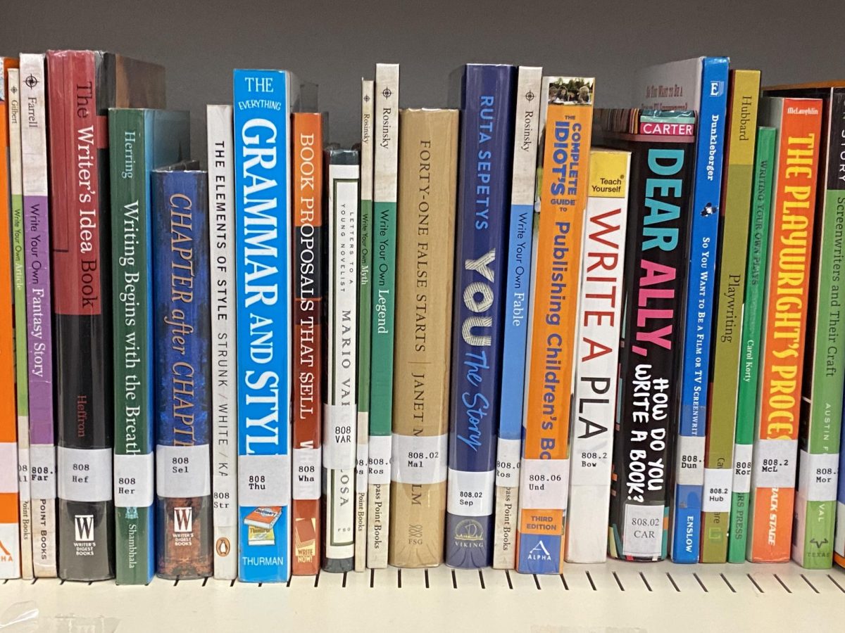 A photo of a bookshelf from the OCSA Library