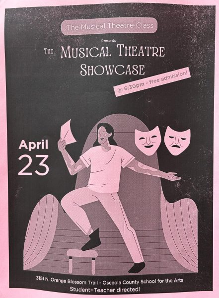Poster advertisement for the Musical Theater Showcase can be found around campus.