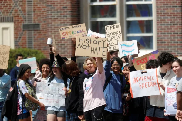Students organized a walkout after last years expansion banning all discussions of sexual orientation or gender identity up to the 8th grade in Florida public schools.
