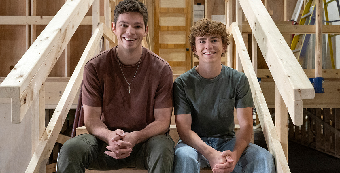 Daniel Diemer will play Tyson in Percy Jackson Season 2. Here he sits next to Walker Scobell