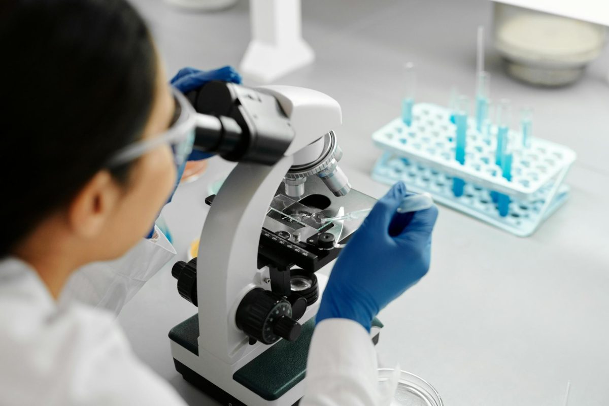 Scientist analyzing samples during a scientific trial.