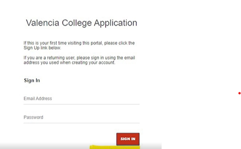 Part of the Valencia College Application Page.