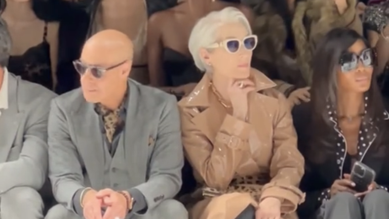Meryl Streep and Stanley Tucci at Milan Fashion Week dressed as characters from Devil Wears Prada