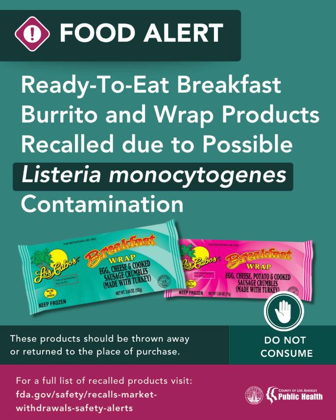 Food alert warning about the recall, put out by the County of Los Angeles Public Health Department