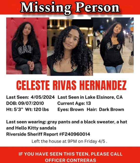 Missing person's image report on Celeste Rivas Hernandez from 2024