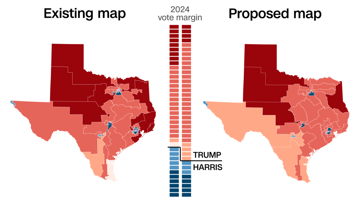 Maps of the old and proposed Texas voting districts