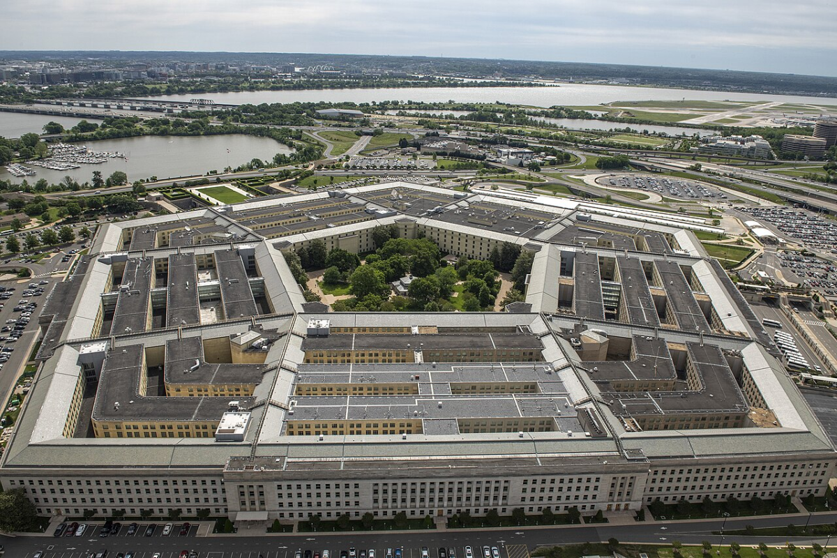 An aerial closeup of the Pentagon in May 2021

